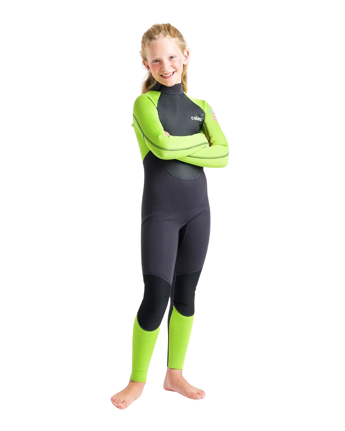 Boys Element 3/2mm Back Zip Wetsuit in Anthracite, Lime & Multi