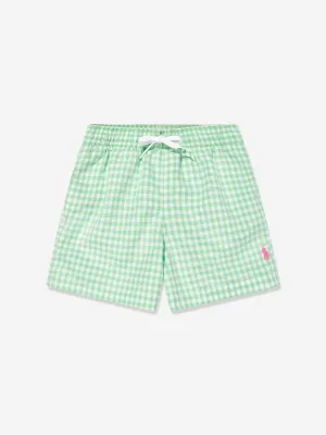 Boys Gingham Swim Shorts in Green