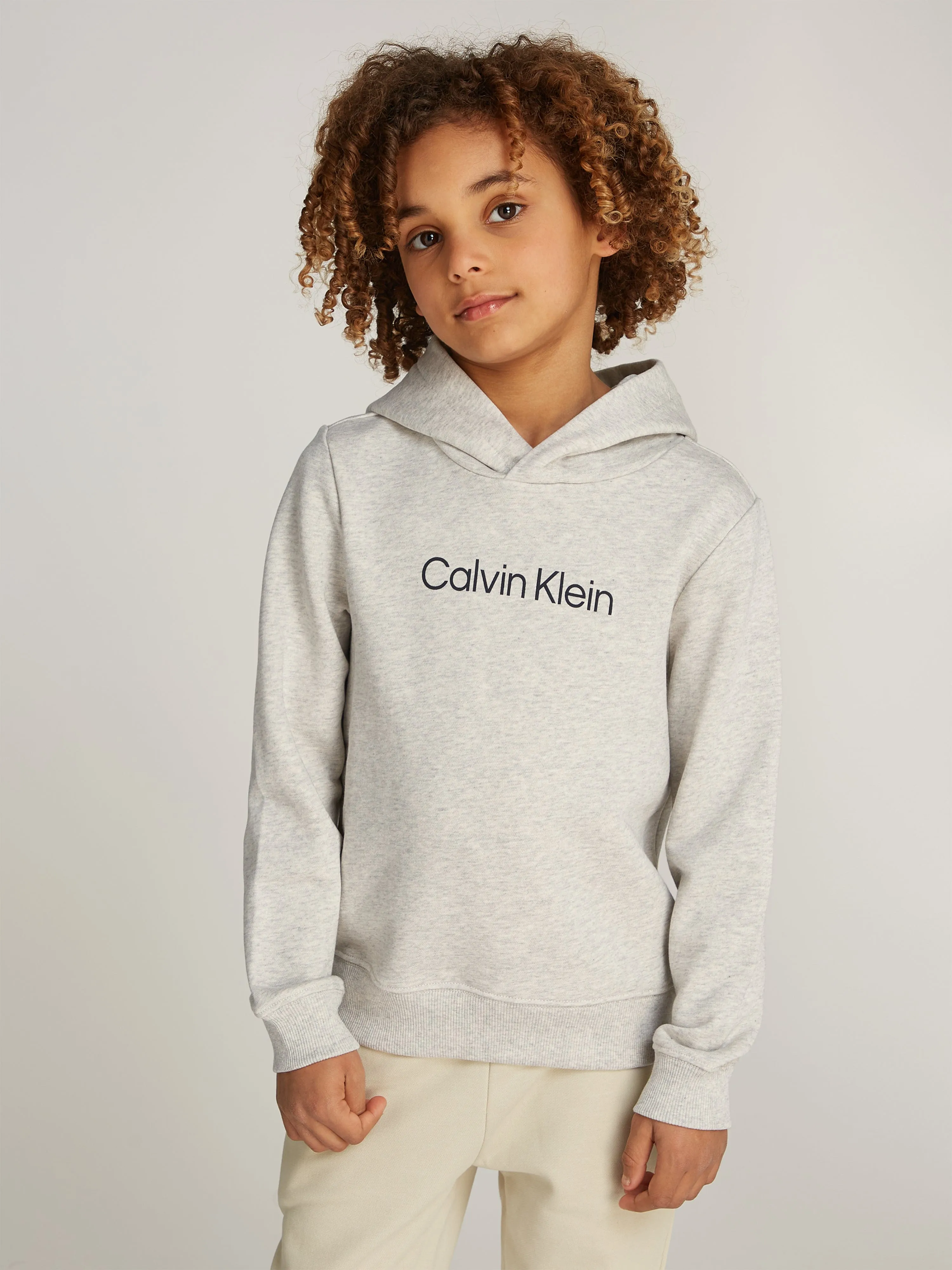 Calvin Klein Kids Logo Regular Terry Hoodie in Grey